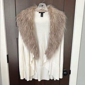 White House Black Market Drape Sweater with Removable Faux Fur Collar